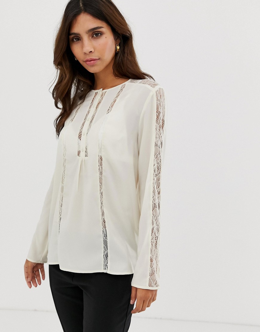 French Connection Polly Plains sheer panelled blouse