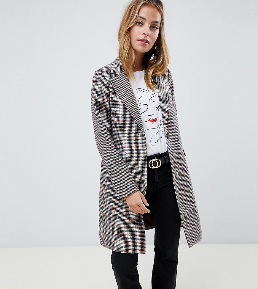 New Look Petite tailored coat in check - Brown pattern
