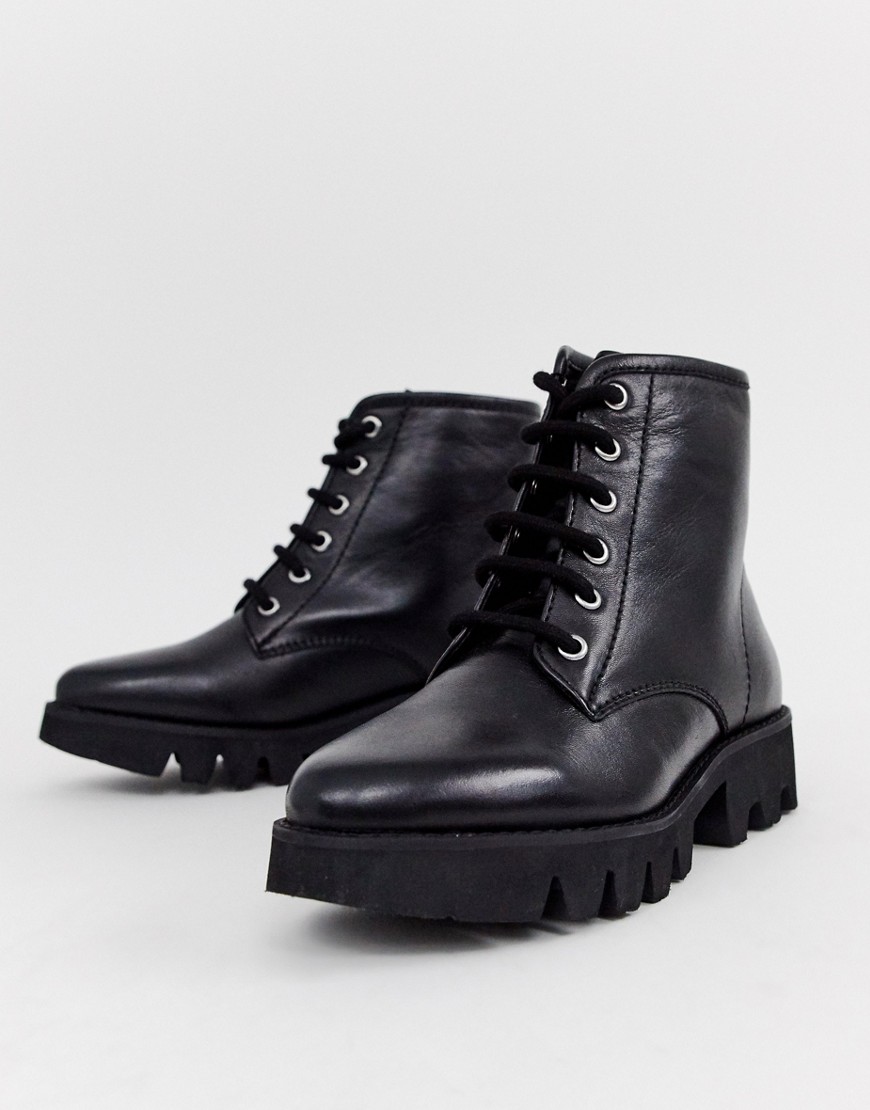 Park Lane Chunky Leather Lace Up Ankle Boots