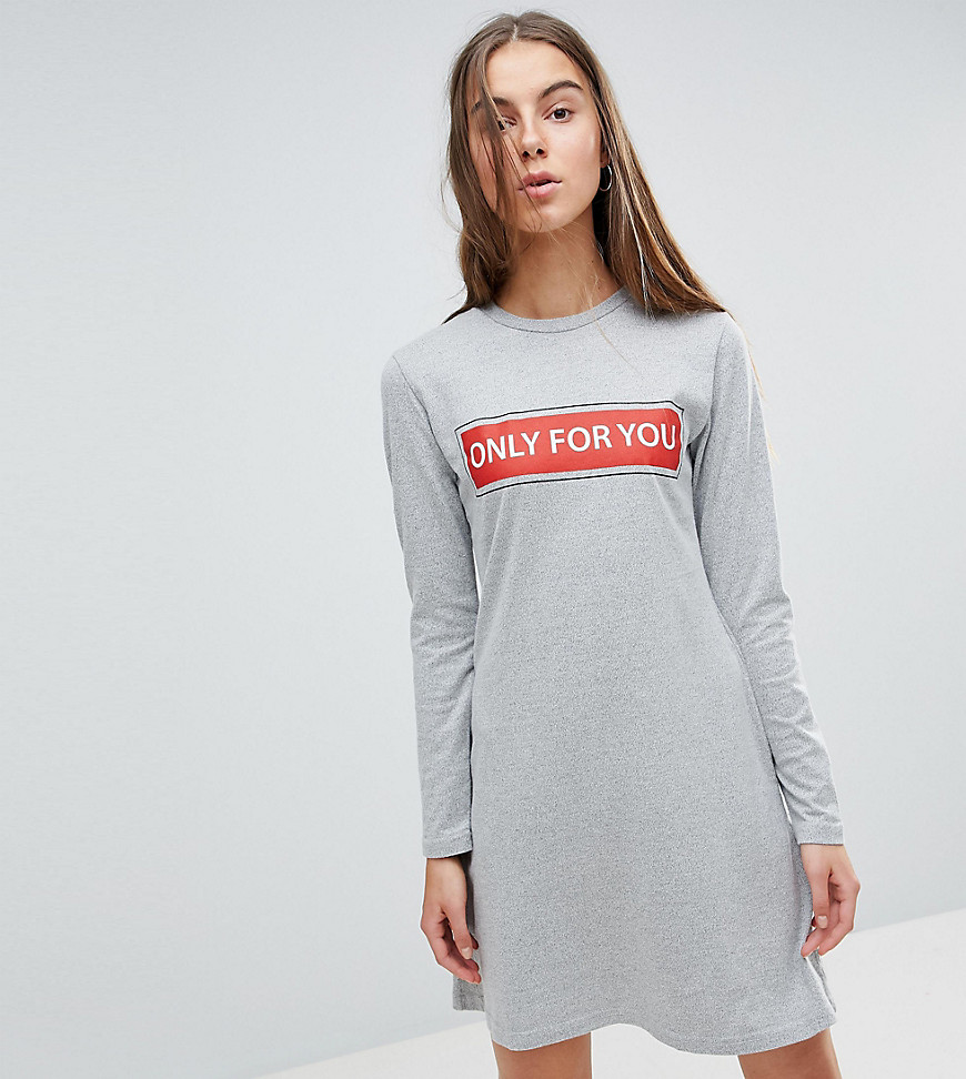 Kubban Tall Print Front T-Shirt Dress - Grey