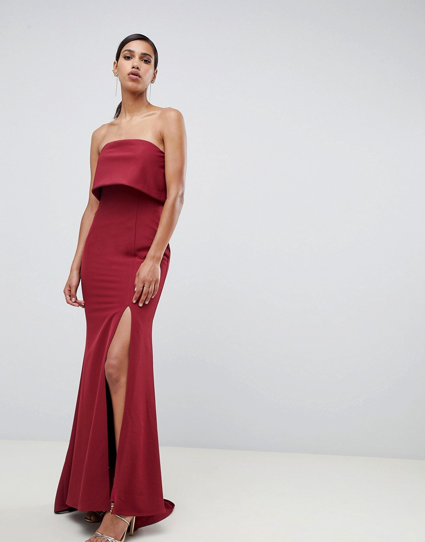 Jarlo bandeau overlay maxi dress with thigh split in berry