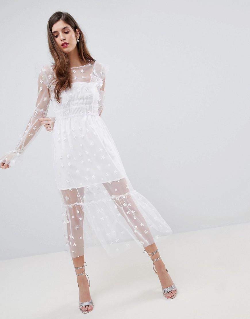 For Love and Lemons Midi Tulle Dress - White