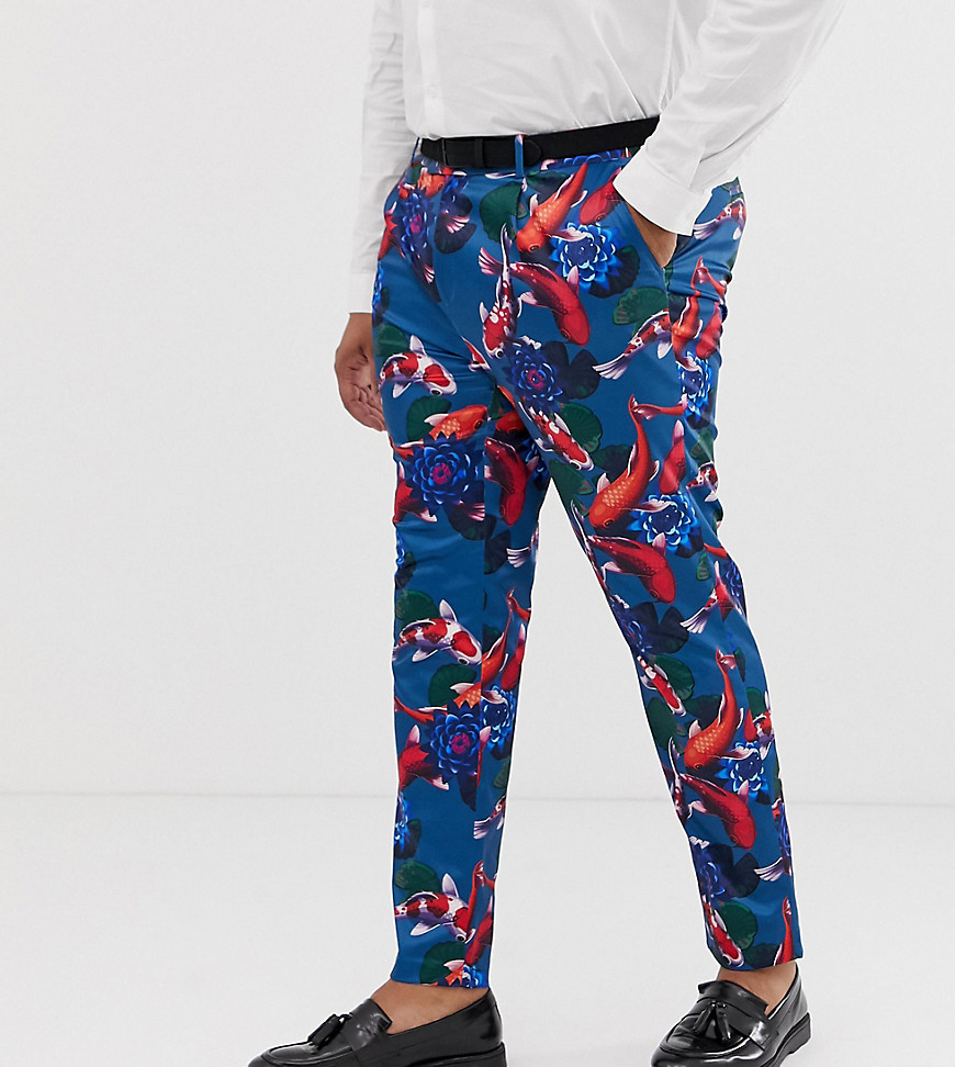 ASOS DESIGN Plus skinny tuxedo suit trousers in fish print