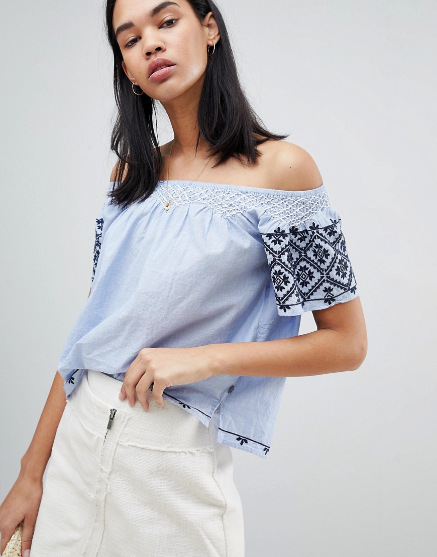 Pepe Jeans Paola Off Shoulder Embroidered Top