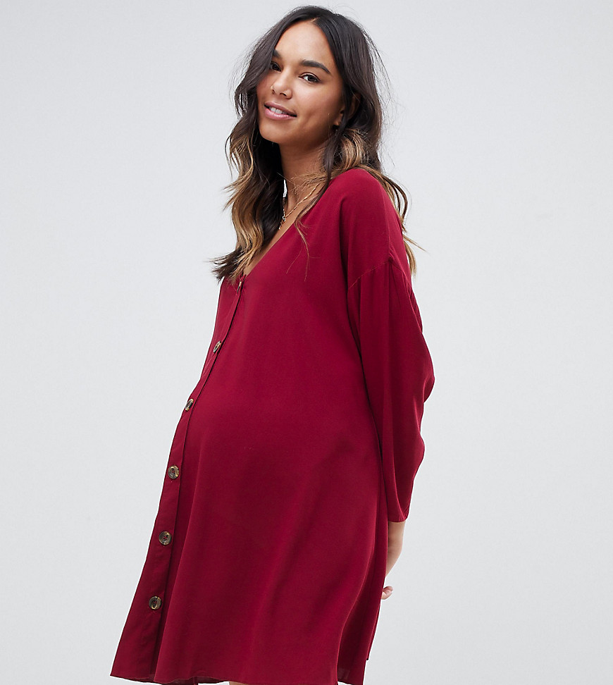 ASOS DESIGN Maternity button through mini dress with long sleeves