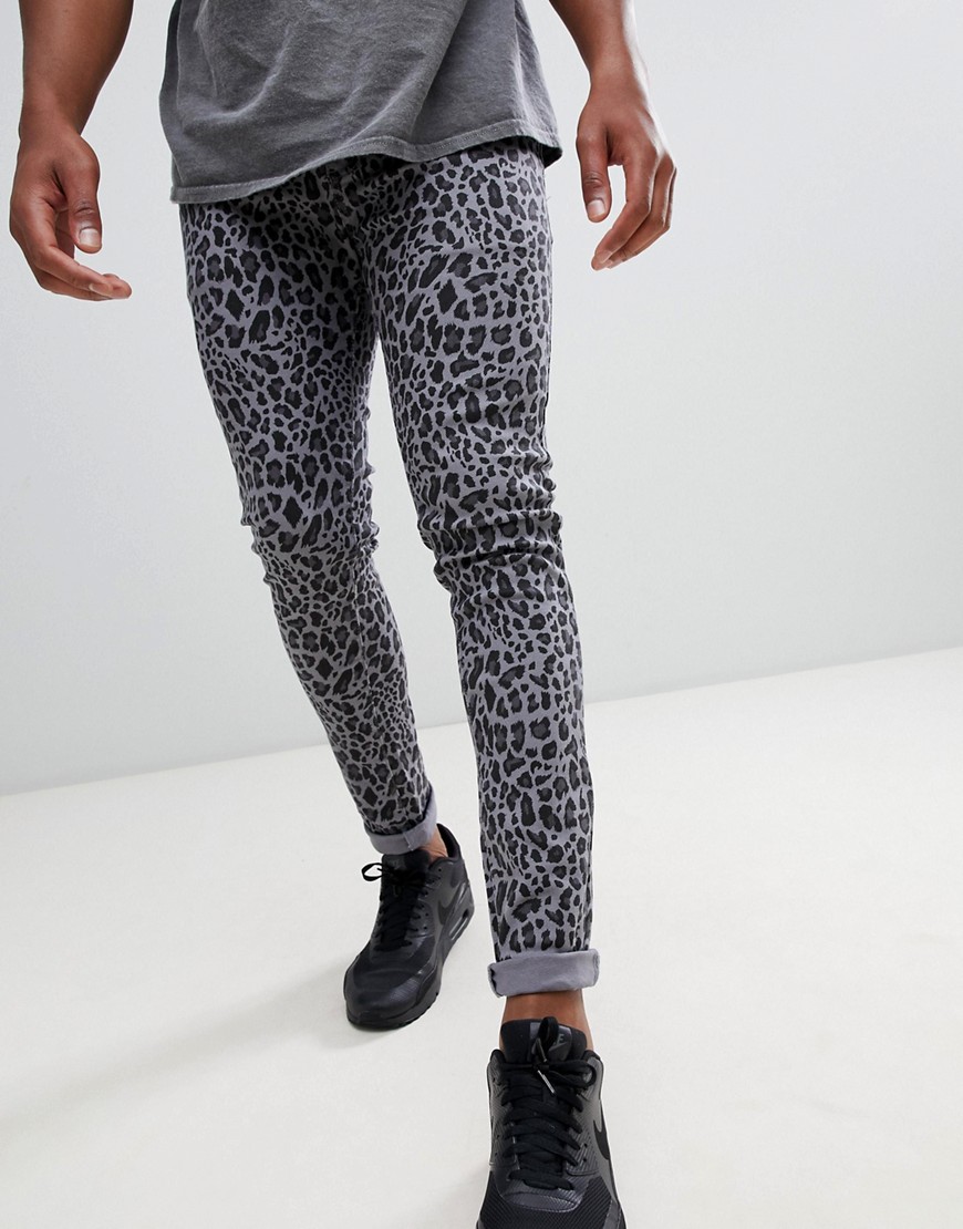 Liquor N Poker skinny fit jeans with leopard print in black