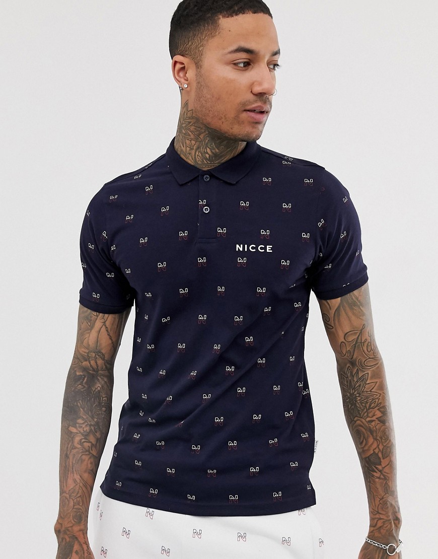 Nicce polo with all over print in navy
