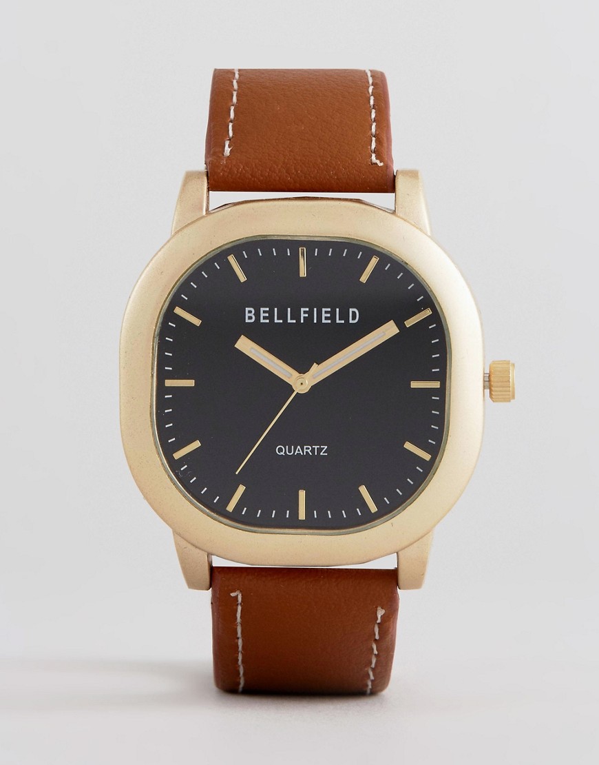 Bellfield Watch With Brown Strap And Gold Case