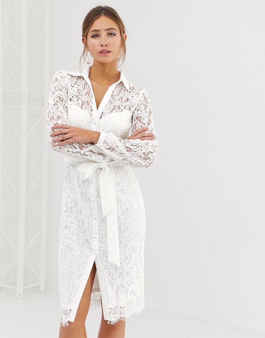 Paper Dolls lace shirt dress with tie waist in white