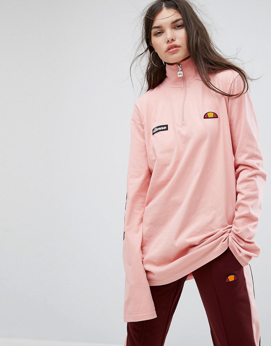 Ellesse Long Sleeve Top With High Half Zip Neck And Sleeve Logo - Rose tan