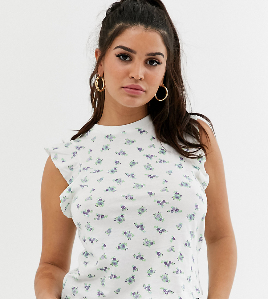 ASOS DESIGN Petite sleeveless top with ruffle in ditsy print