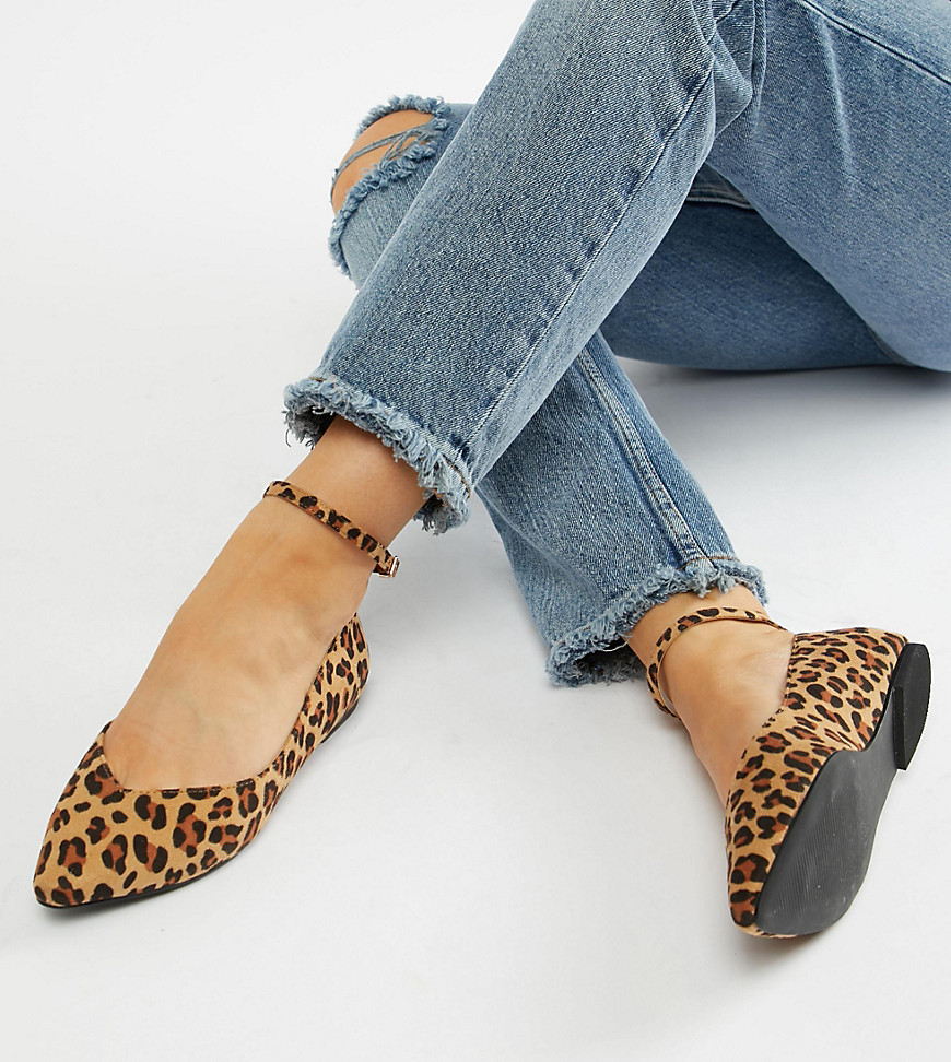 Faith Wide Fit Ally Leopard Print Pointed Flat Shoes - Leopard