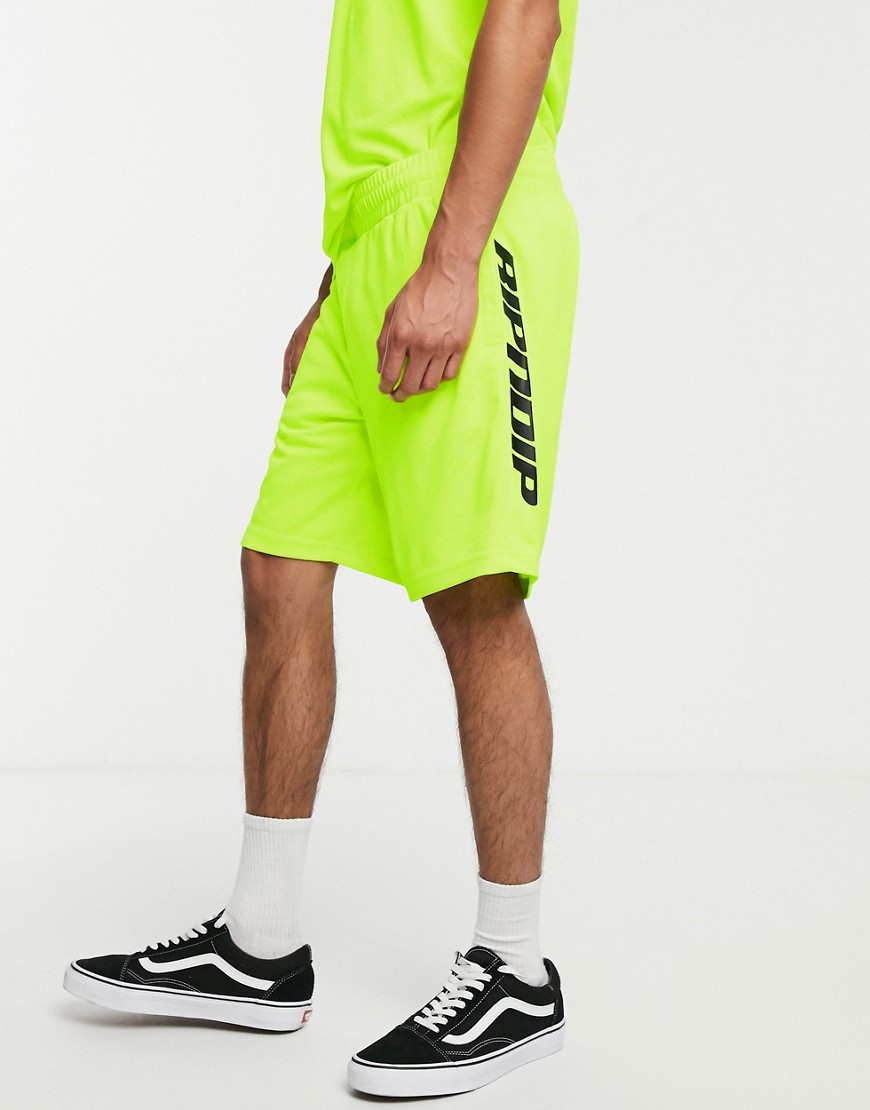 RIPNDIP MBN Stripe Soccer shorts in neon green