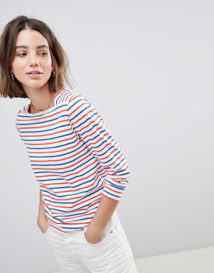 People Tree Organic Fairtrade Cotton Long Sleeve T-Shirt In Breton Stripe - White multi stripe