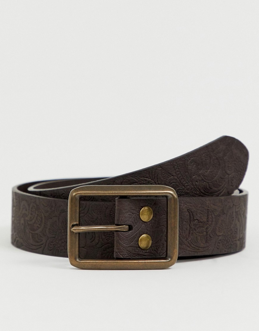 Hyde & Tanner leather embossed belt in brown