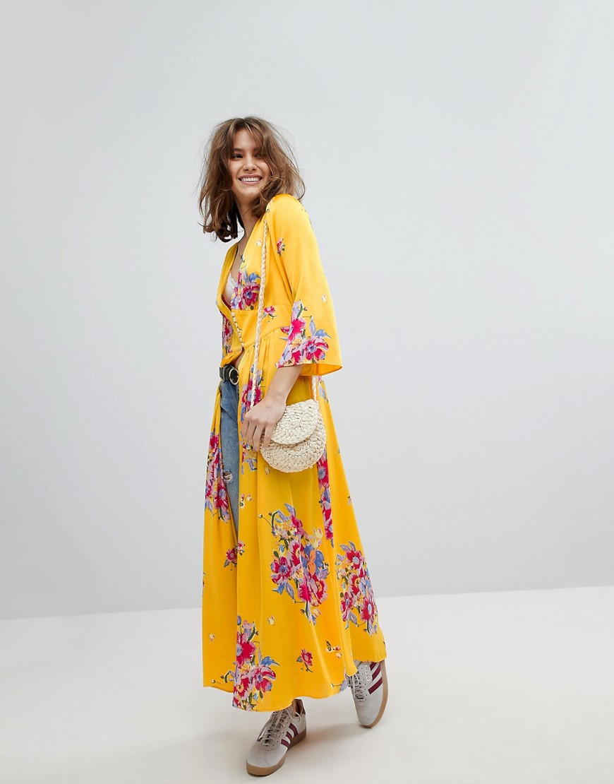 Free People Alexa Floral Duster Jacket In Maxi Length