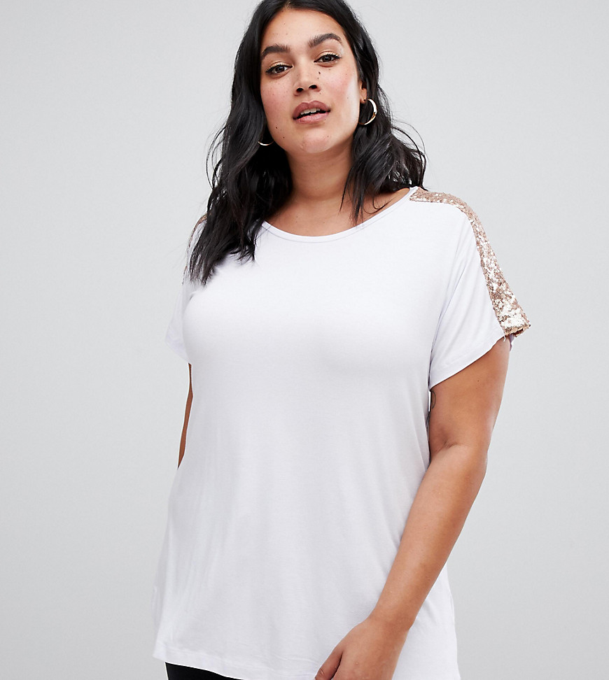 New Look Curve glitter shoulder tee in white - White