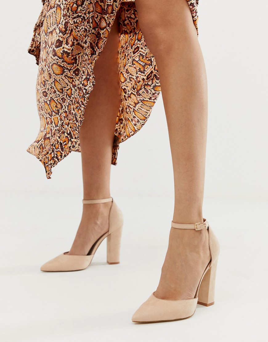 ALDO Nicholes block heeled court shoes with ankle strap in beige