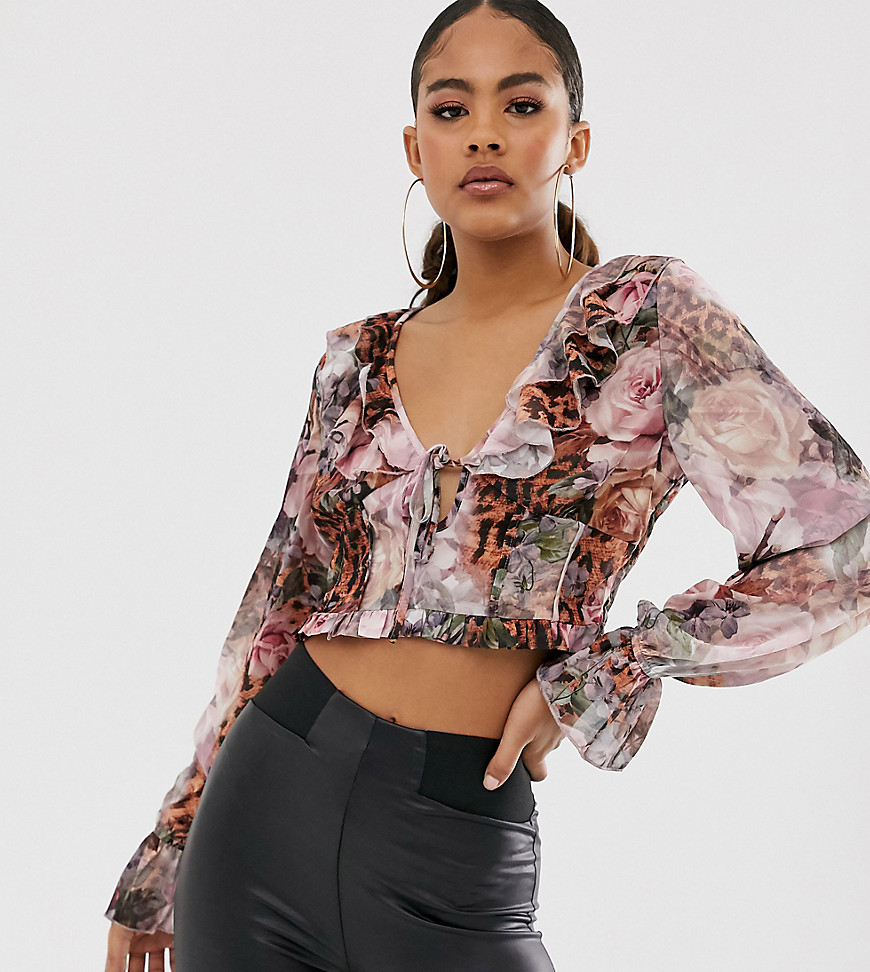 Missguided Tall blouse in floral and leopard mix print