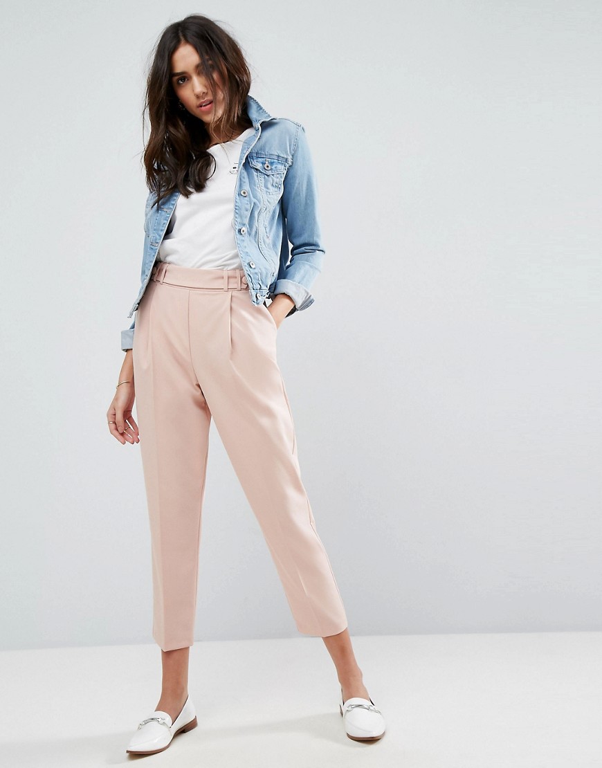 ASOS Tailored Pleat Front High Waist Tapered Trouser with Button & Tab Detail