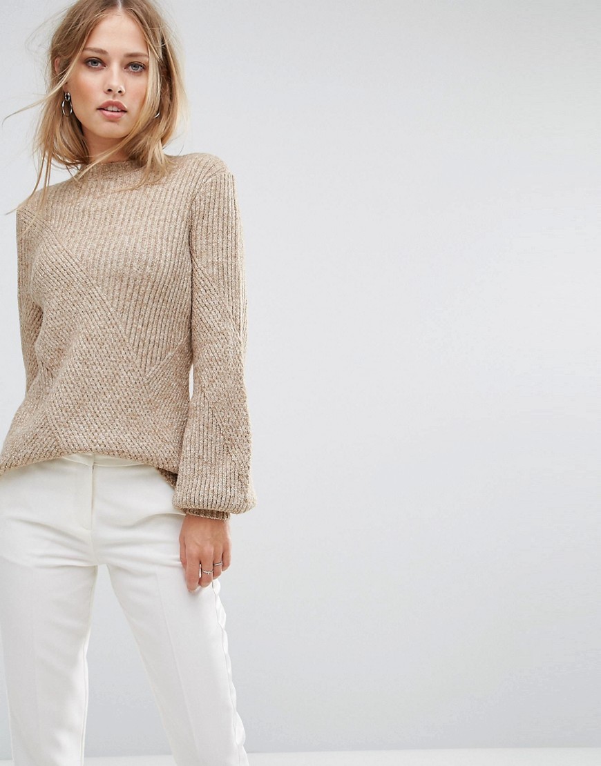 Y.A.S Ribbed Jumper With Balloon Sleeve - Gold