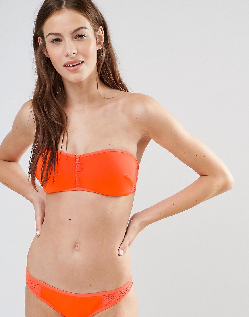 Stella McCartney Neoprene & Mesh Bandeau Bikini Top - Dahlia orange