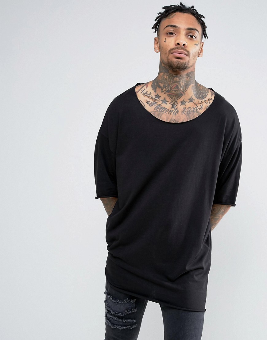 ASOS Super Oversized T-Shirt With Raw Scoop Neck In Black - Black