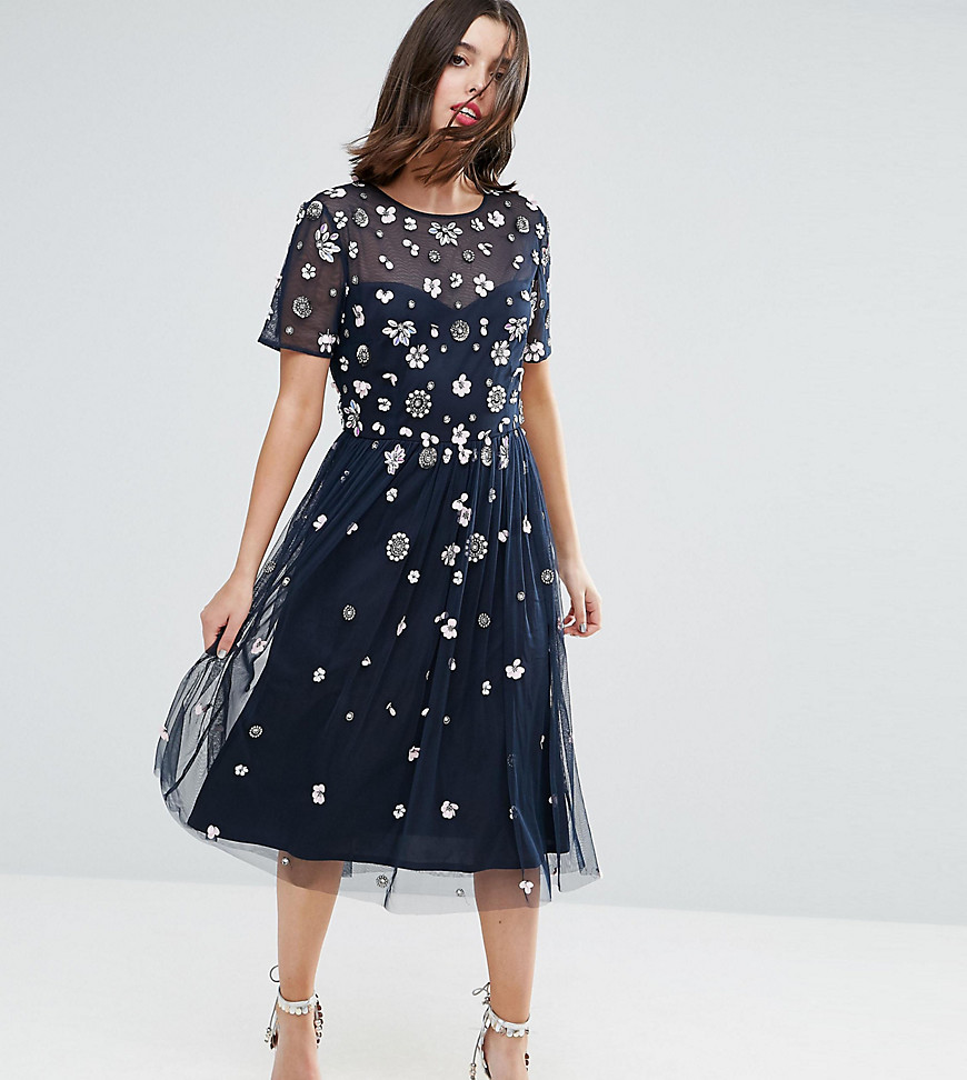 Платье миди с цветочной 3D-отделкой Maya Petite - Темно-синий 