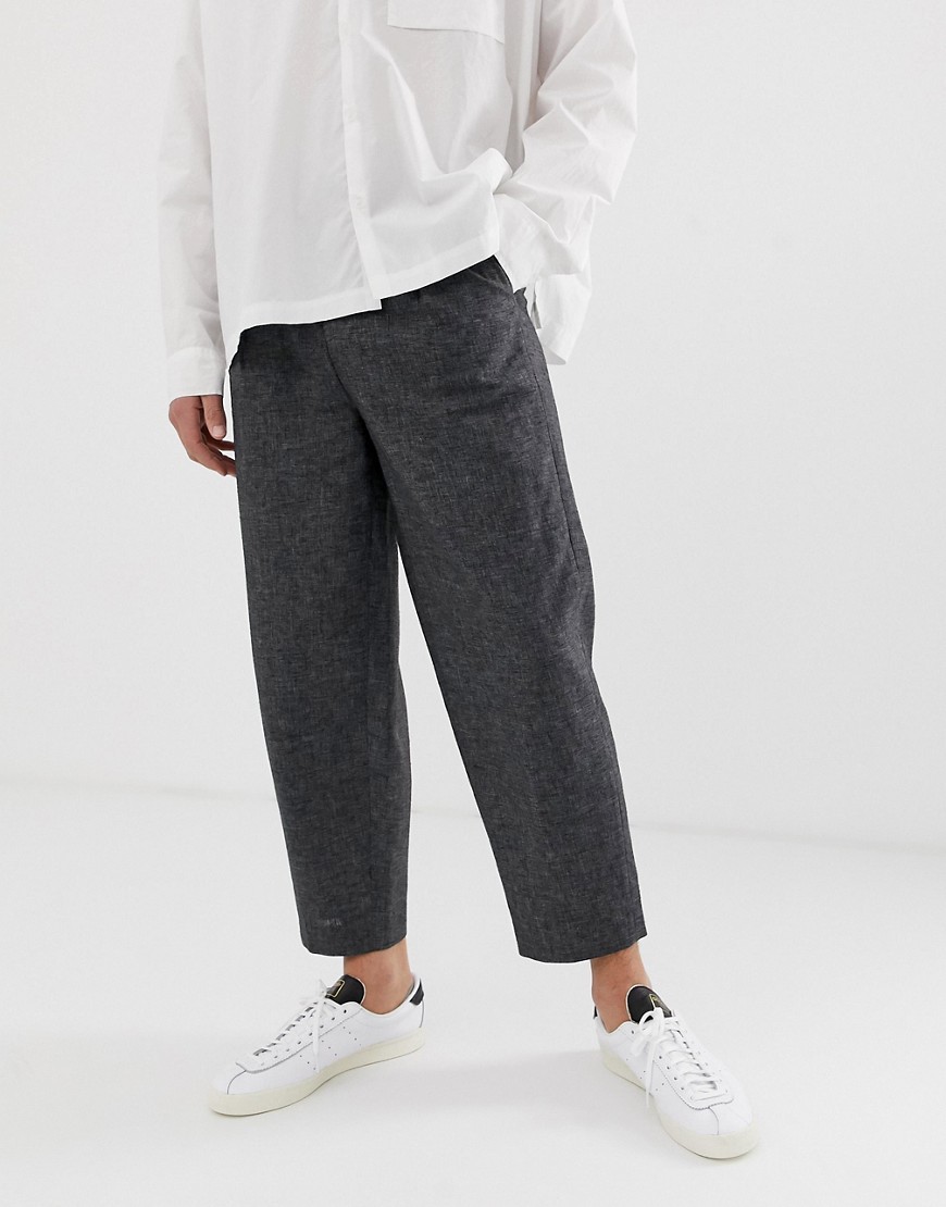 ASOS WHITE relaxed smart trousers in crosshatch linen mix
