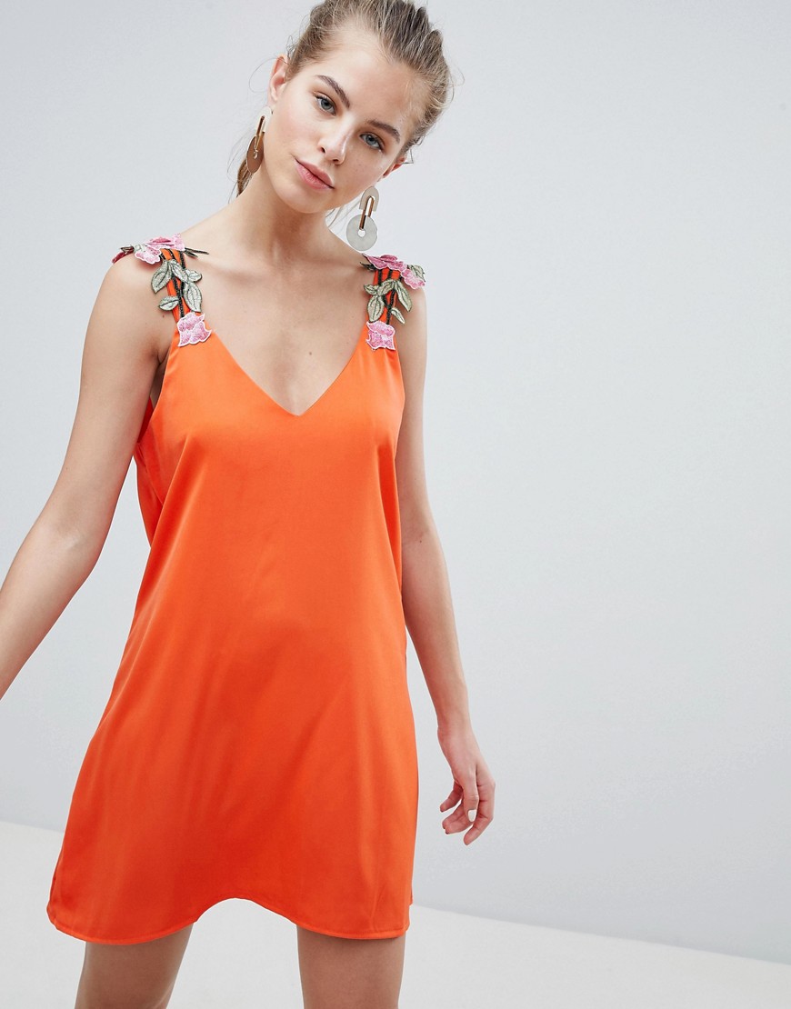 Oeuvre Cami Dress With Embroidered Strap Detail - Orange