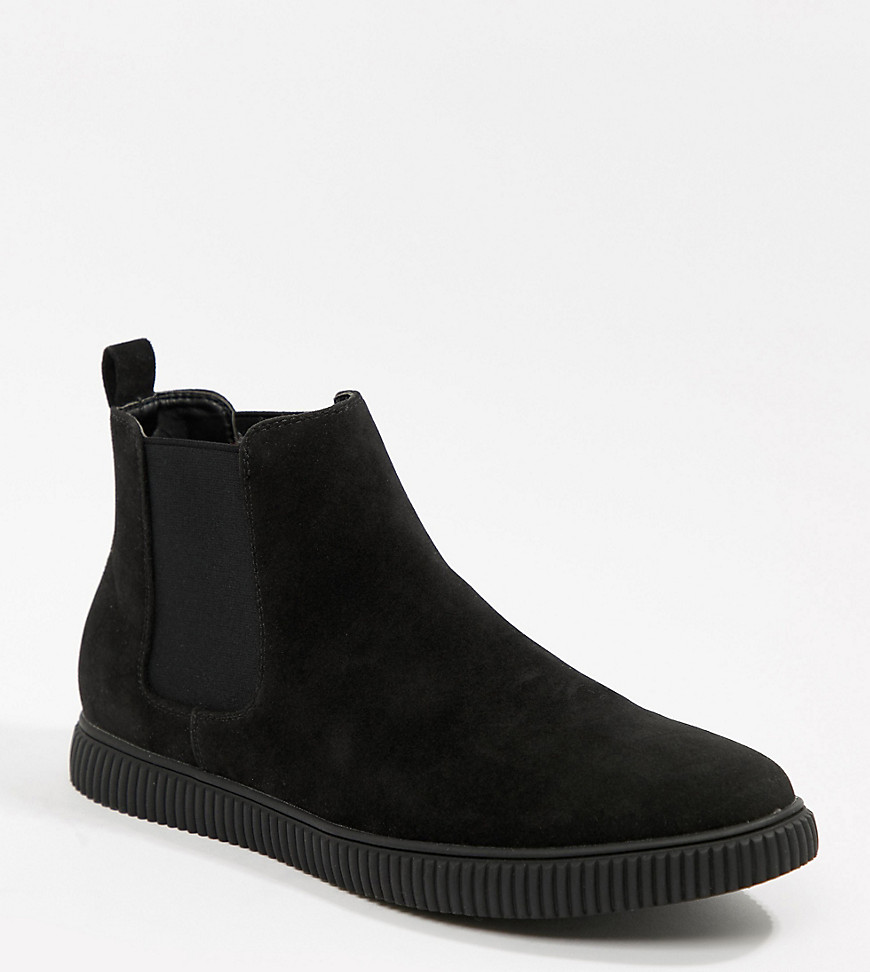 ASOS DESIGN Wide Fit chelsea boots in black faux suede with creeper sole