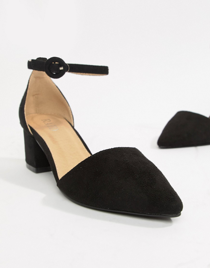 RAID Julia black ankle strap black mid block heeled shoes