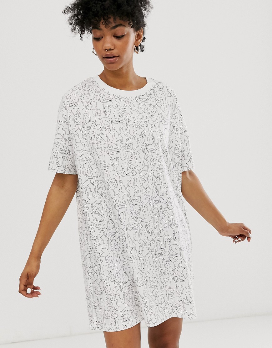 Monki night dress with lady print in white