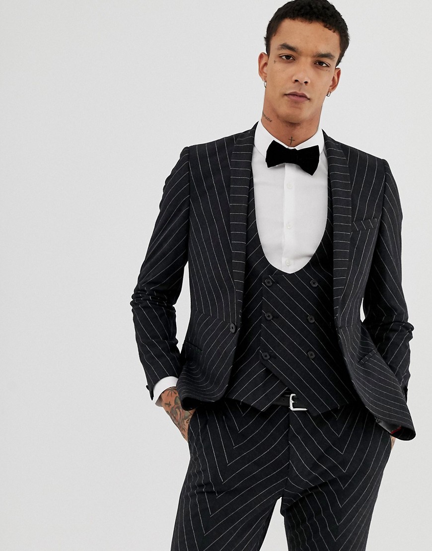 Twisted Tailor super skinny suit jacket in cut and sew pinstripe