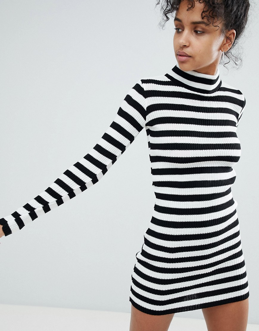 Daisy Street Jumper Dress In Stripe - Black and white