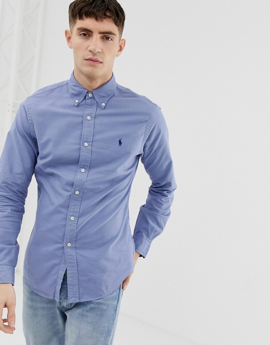 Polo Ralph Lauren slim fit garment dyed shirt with button down collar in mid blue