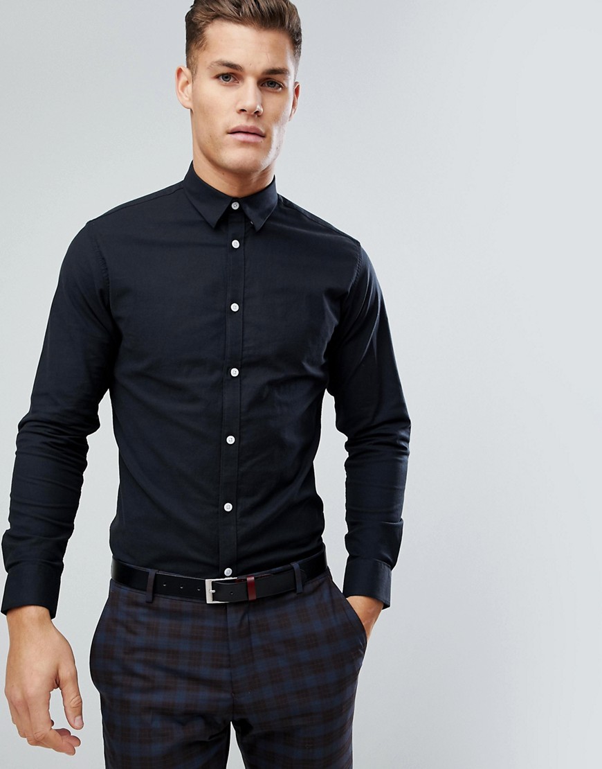 Selected Homme Identity Slim Oxford in with Stretch - Caviar/asphalt
