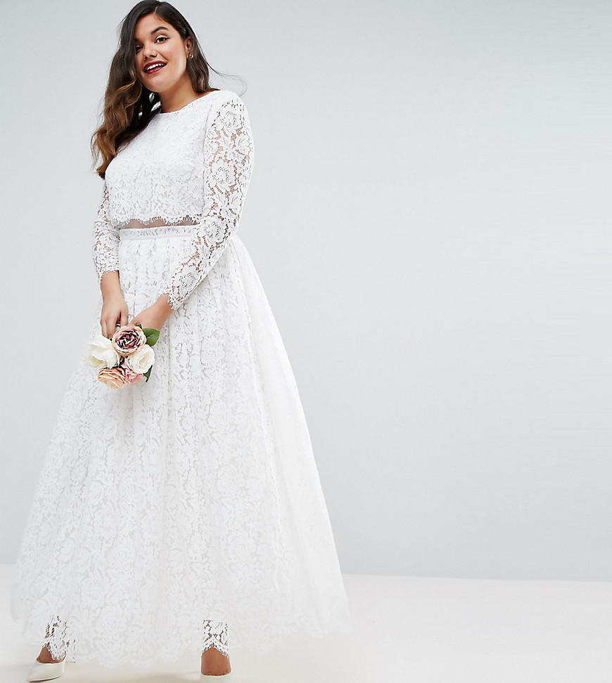 ASOS EDITION CURVE BRIDAL Lace Long Sleeve Crop Top Maxi Dress