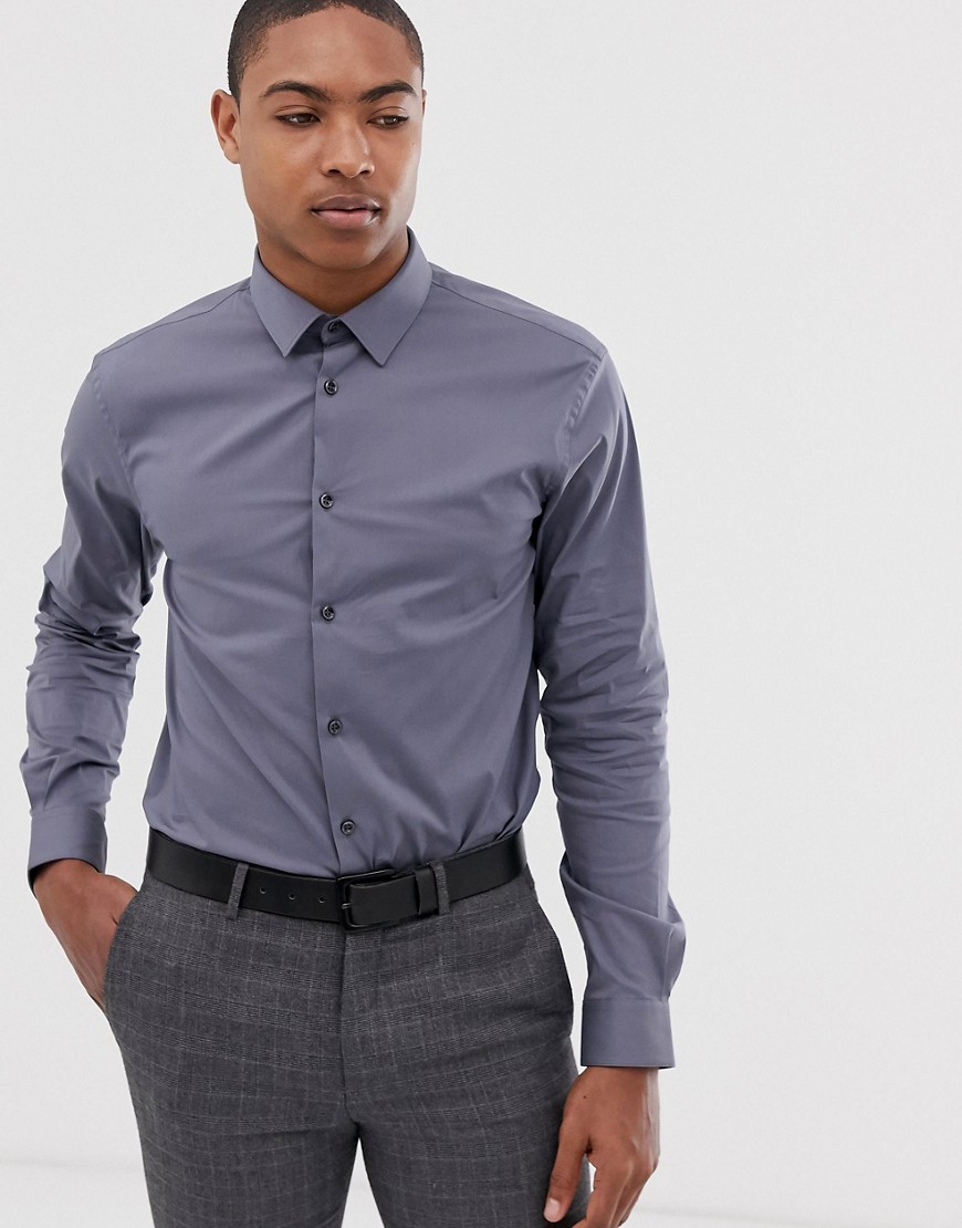 Celio slim fit smart shirt in charcoal