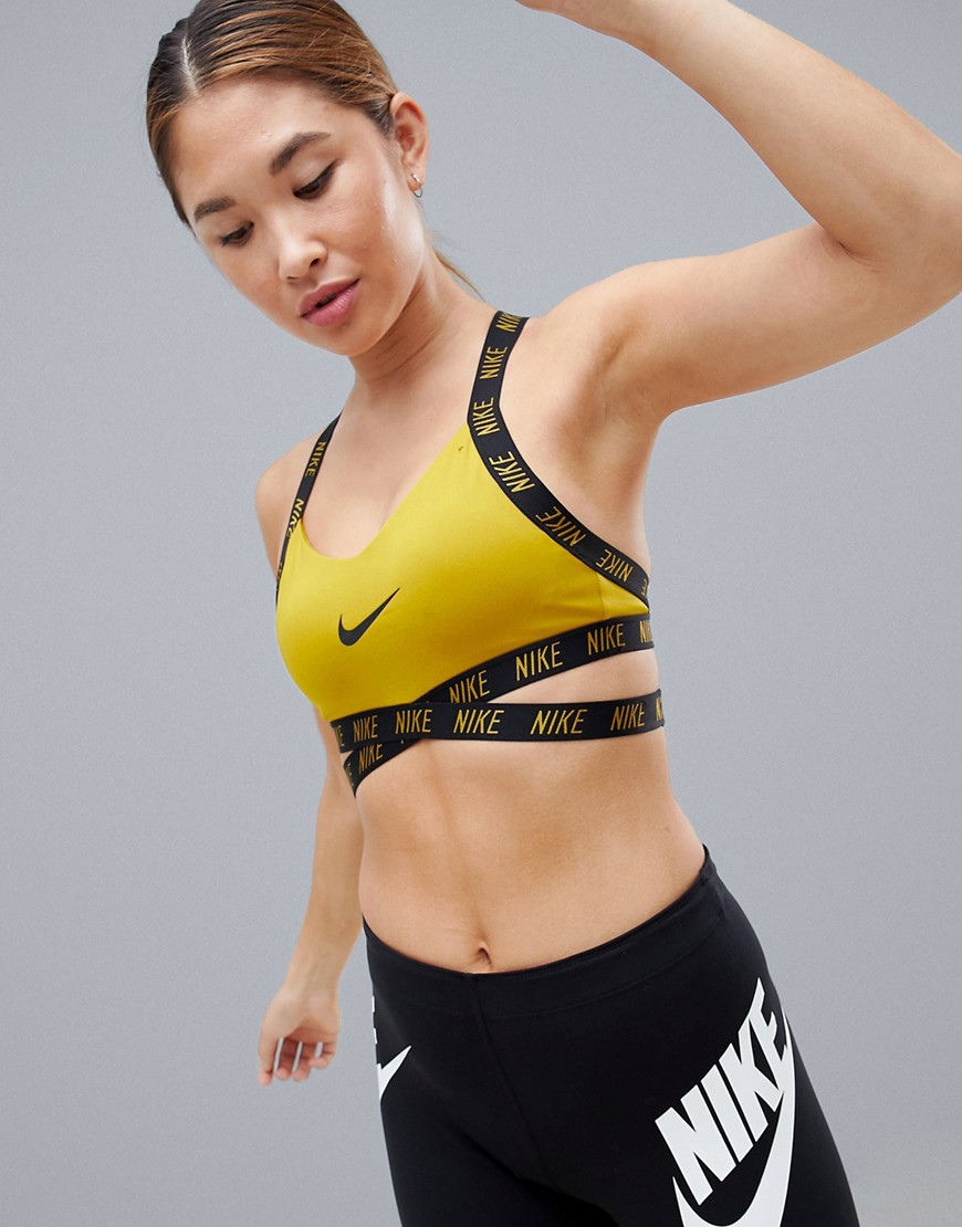 Nike Training Indy Logo Bra In Mustard - Yellow