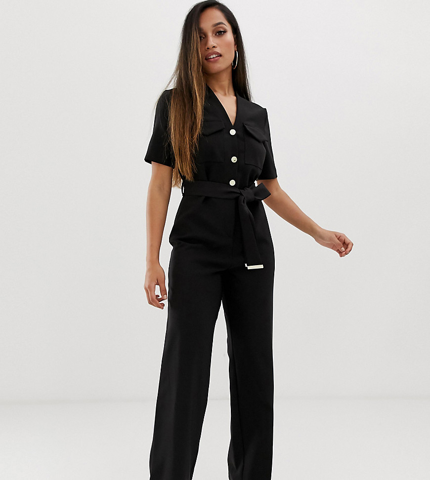 Lipsy Petite utility jumpsuit with button detail in black