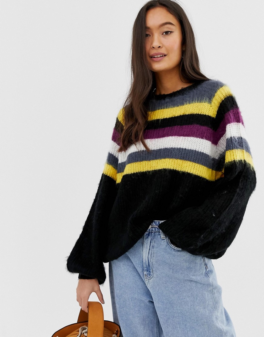 QED London stripe jumper in fluffy yarn