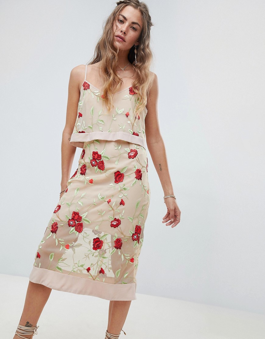 Rd & Koko Overlay Cami Dress With Floral Embroidery