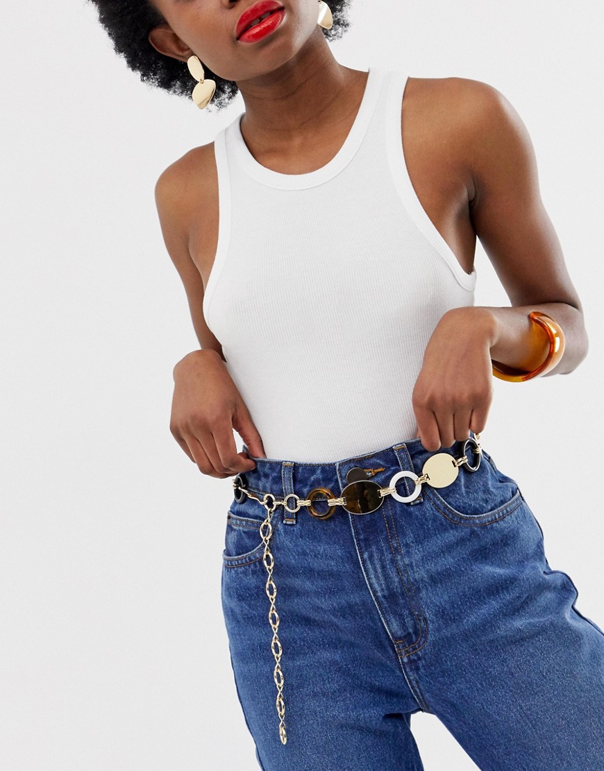 ASOS DESIGN plate and tort ring chain waist and hip belt