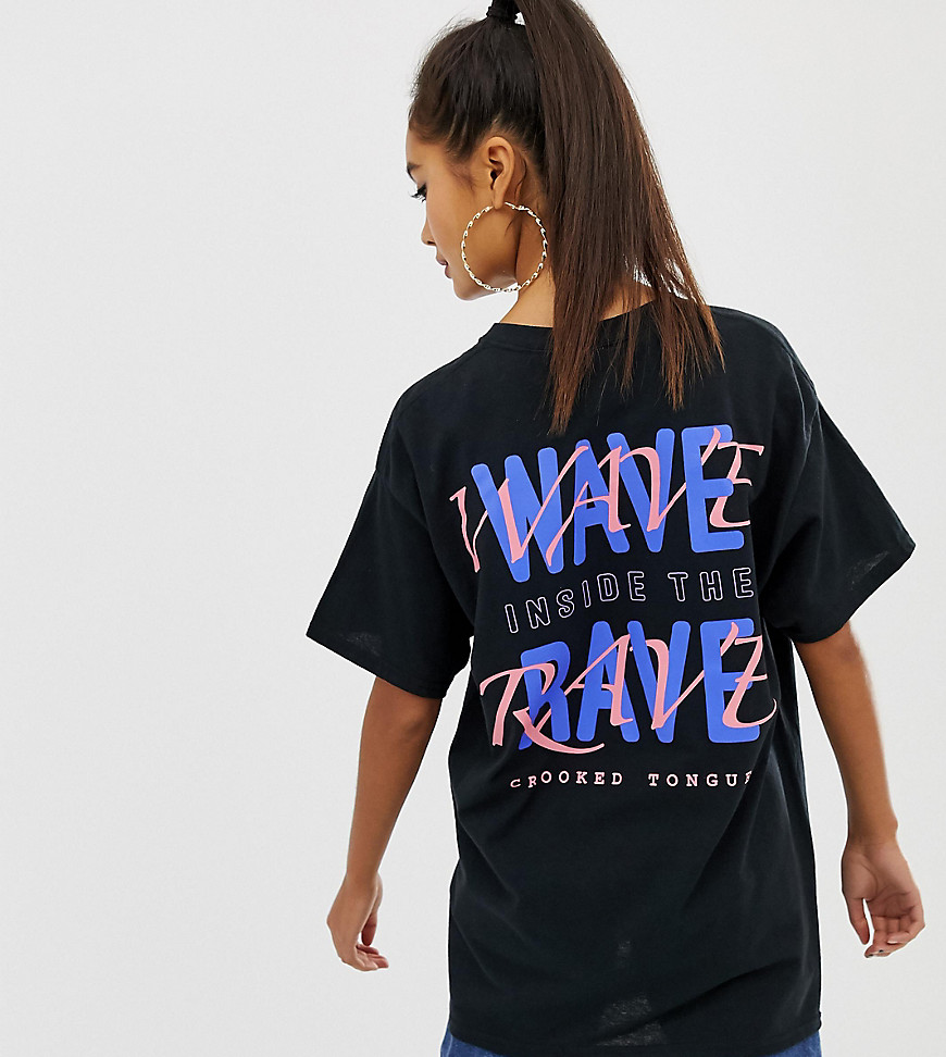 Crooked Tongues oversized t-shirt with wave rave back print