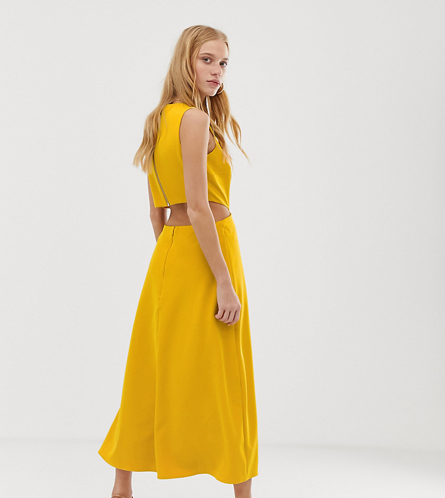Warehouse midi dress with open back in yellow