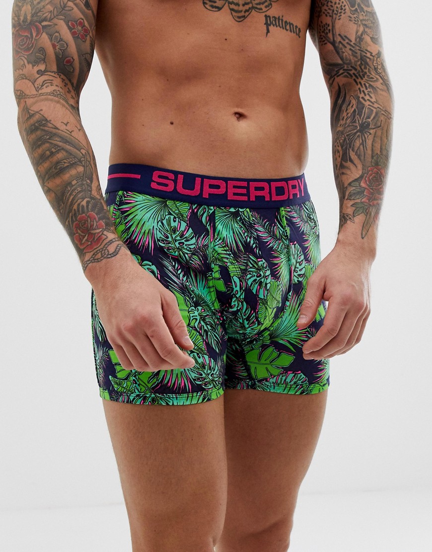 Superdry Sport graphic tropical print boxer shorts in green