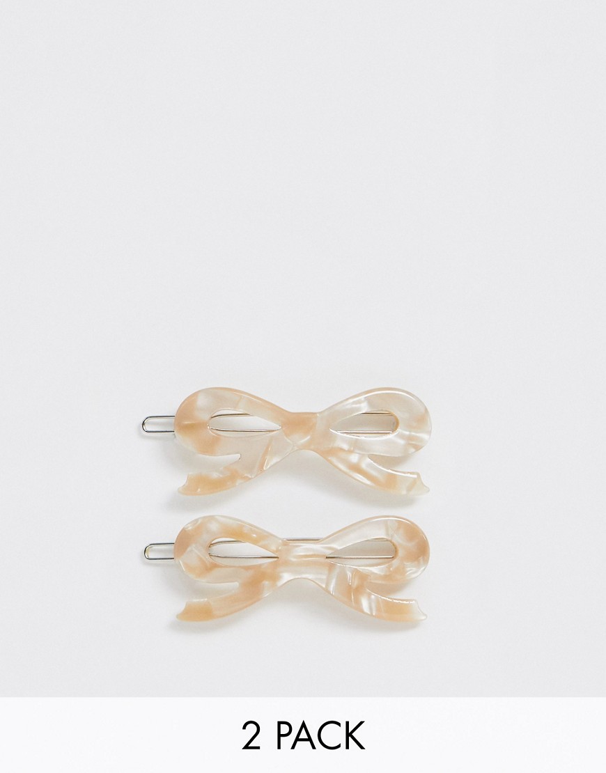 Margherita caramel resin bow hair clips - 2 pack