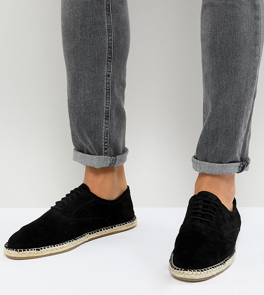 Frank Wright Wide Fit Lace Up Espadrilles In Black Suede