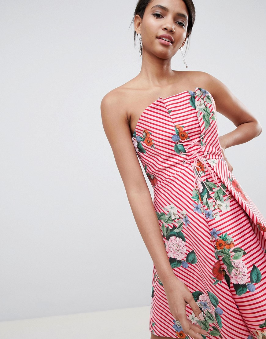 Keepsake structured mini dress in stripe and floral print
